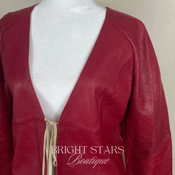 Rare Red Leather Jacket ASO Buffy the Vampire Slayer Tie Front Deadstock Vintage - Picture 10 of 13